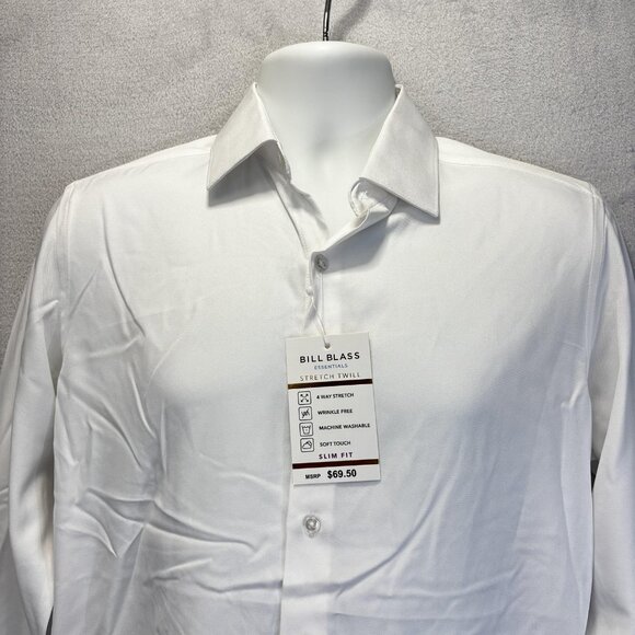 NWT Bill Blass Traveler Button Up Twill Shirt Mens Small Slim Fit Wrinkle Free - Picture 3 of 11